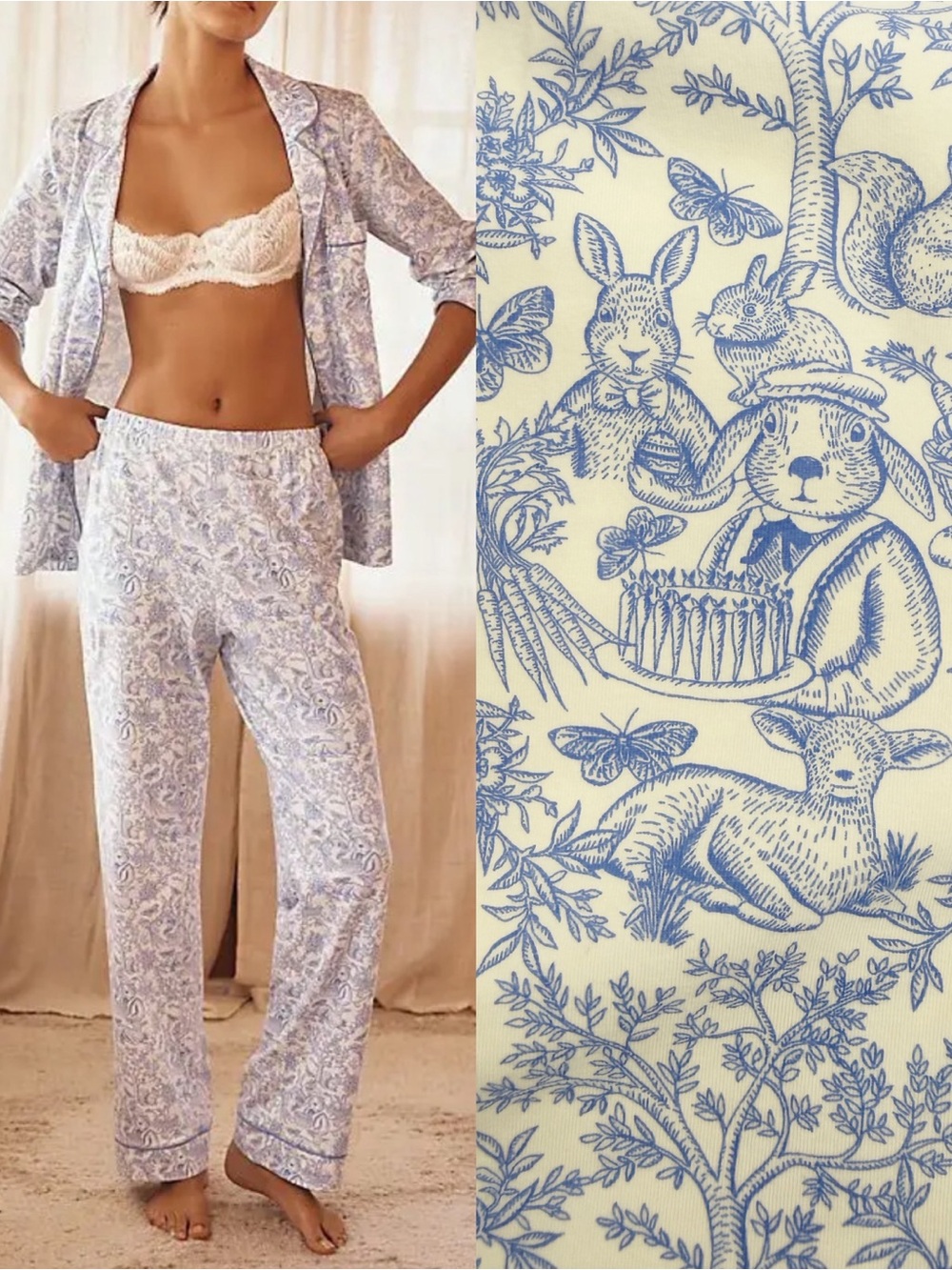 BedHead PJs X Anthropologie Fairytale Forest Pajama Set Blue White Two (2) Piece